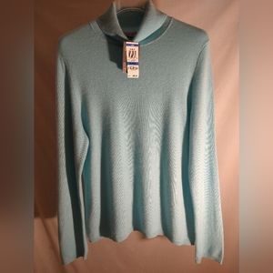 CHARTER CLUB 2-PLY CASHMERE LT. TEAL TURTLENECK LONG SLEEVE SWEATER XL USA (NWT)